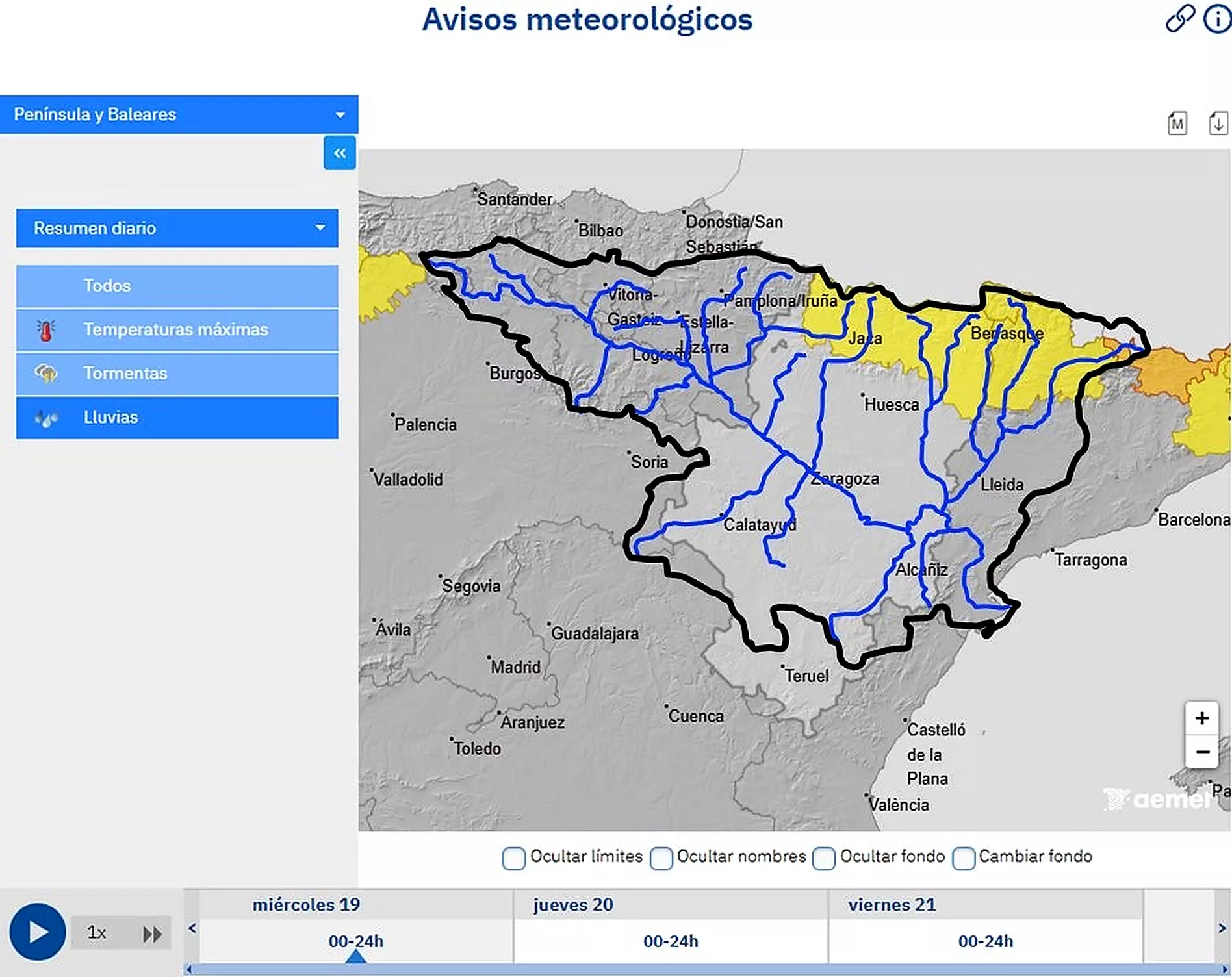 Huesca, en aviso amarillo por lluvias intensas y riesgo de crecidas súbitas.