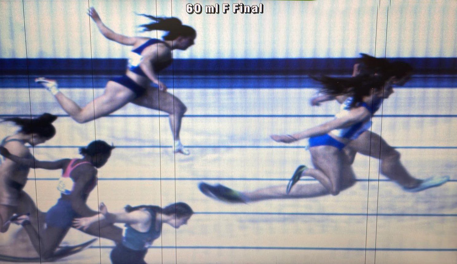 Campeonato de España Sub-20 de pista cubierta. Foto finish de la final de 60 femenino.