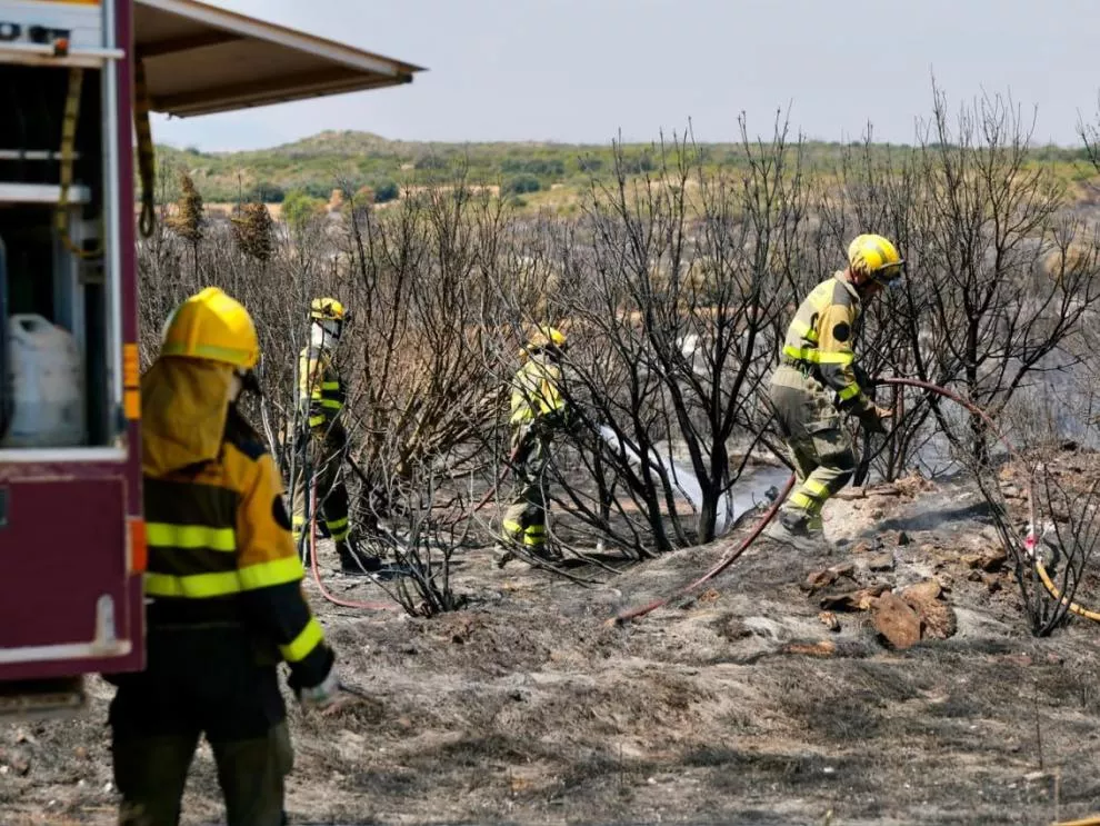 El operativo de bomberos forestales de Infoar en labores de extinción.
