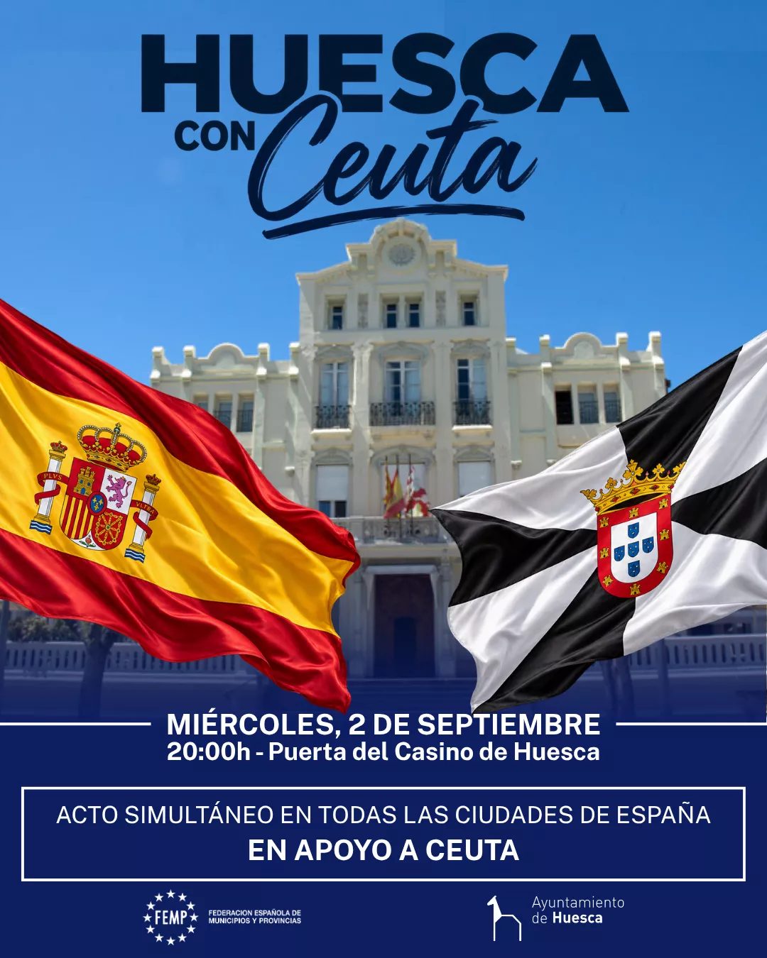 El Ayuntamiento de Huesca se suma al acto convocado por la FEMP en apoyo a Ceuta.