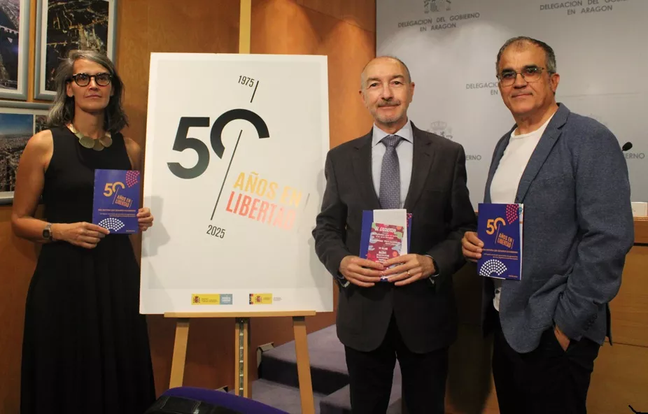 Participantes en la presentación de la nueva programación de “España en Libertad. 50 años”, con actos en Huesca.