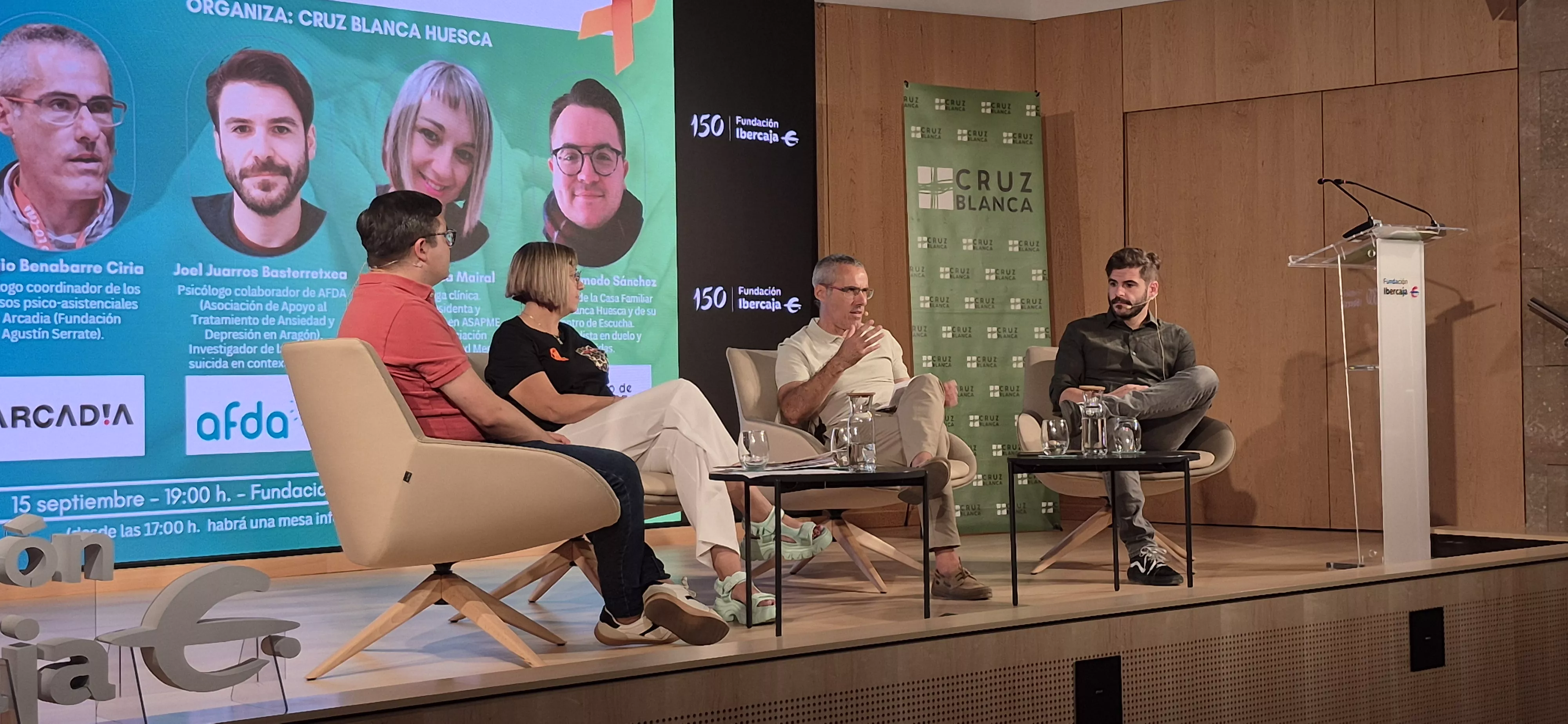 Héctor Olmedo, Eva Grasa, Sergio Benabarre y Joel Juarros hablaron del suicidio. Foto Myriam Martínez