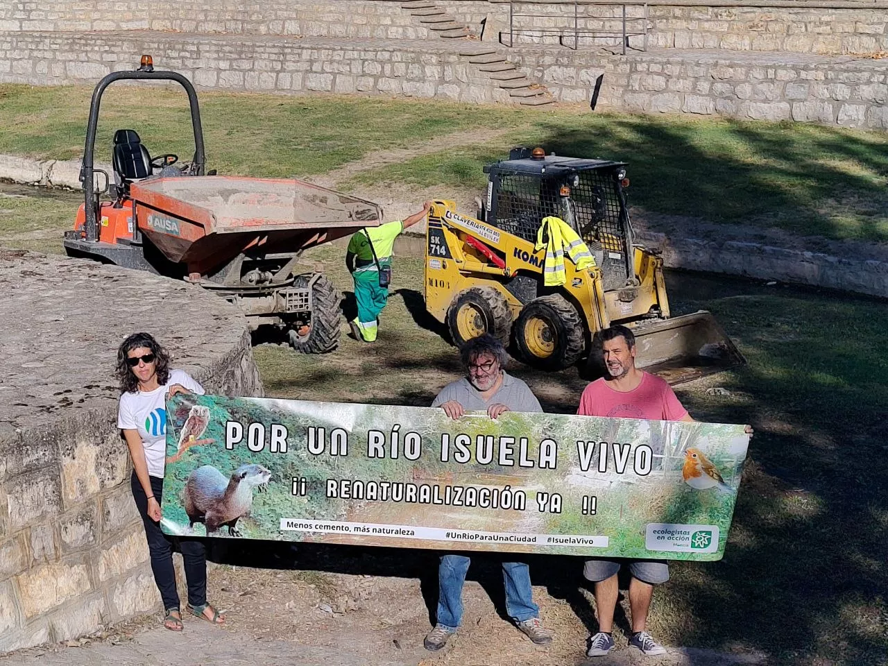 Protesta en la zona de obras del Isuela a su paso por Huesca.