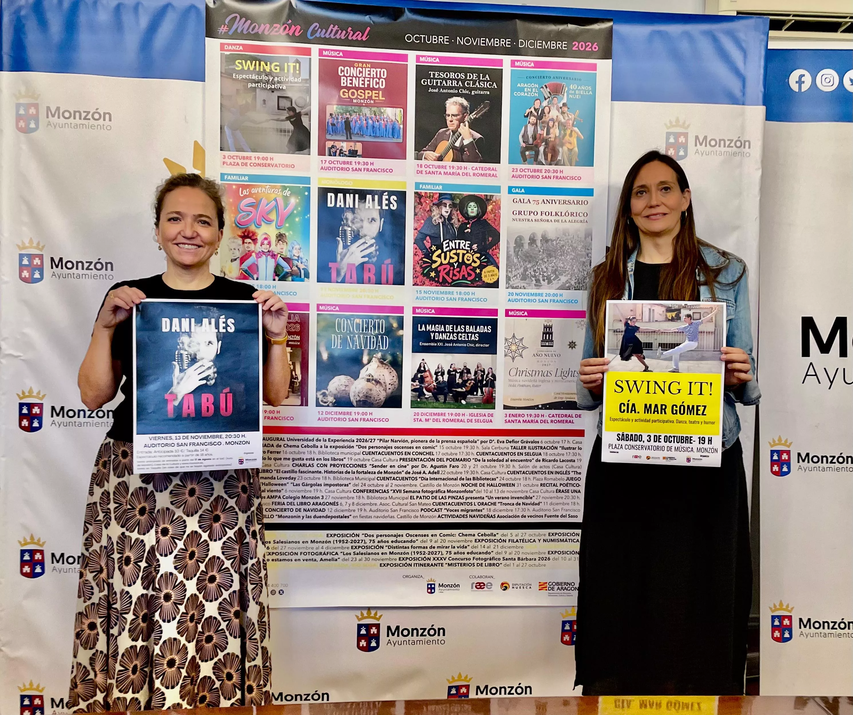 La concejal de Cultura, Marta Montaner Durán, y la técnico del Área, Elena Franco, han presentado este viernes, en el Salón Azul, la programación de #MonzónCultural del último trimestre del año.