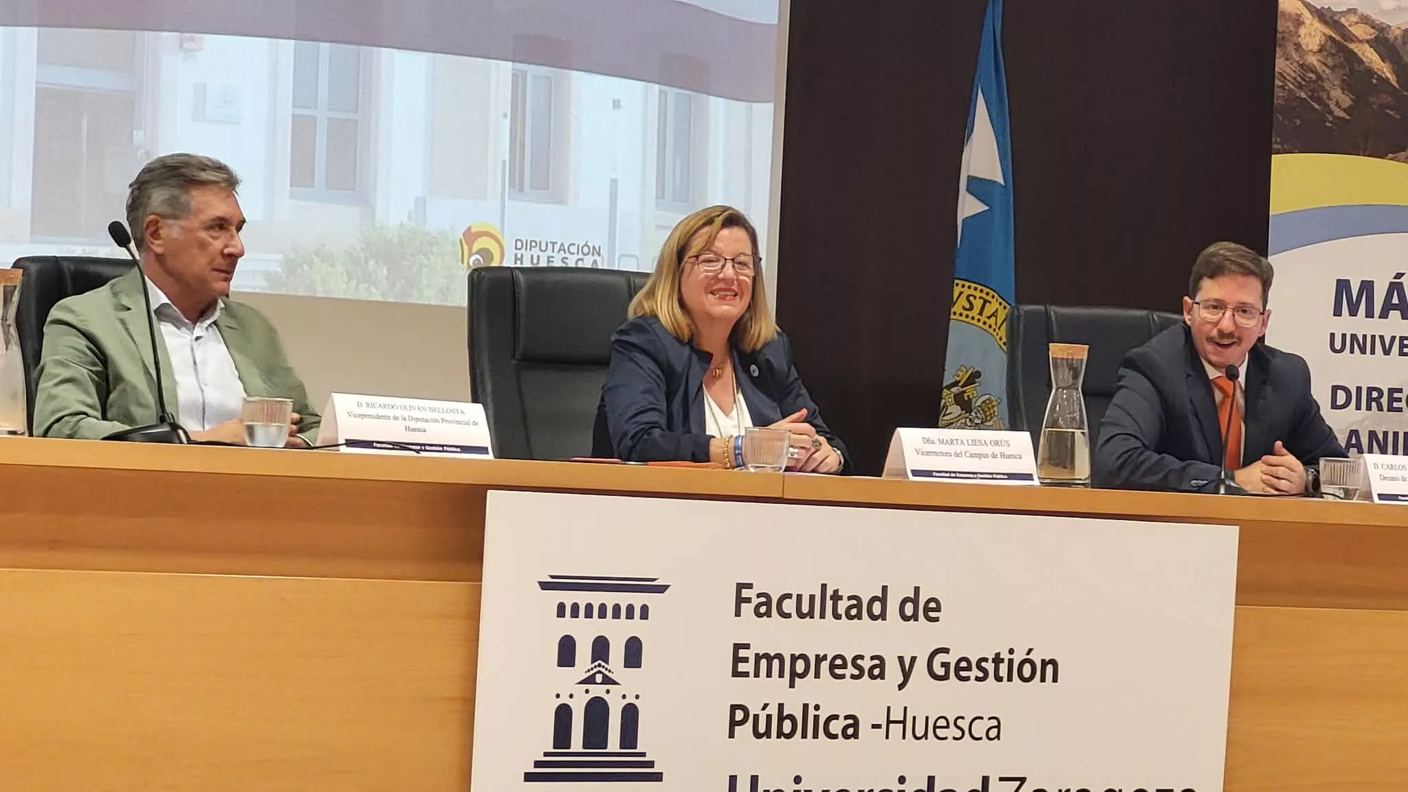 Ricardo Oliván, Marta Liesa y Carlos Orús en la inauguración del Máster en Turismo del Campus de Huesca