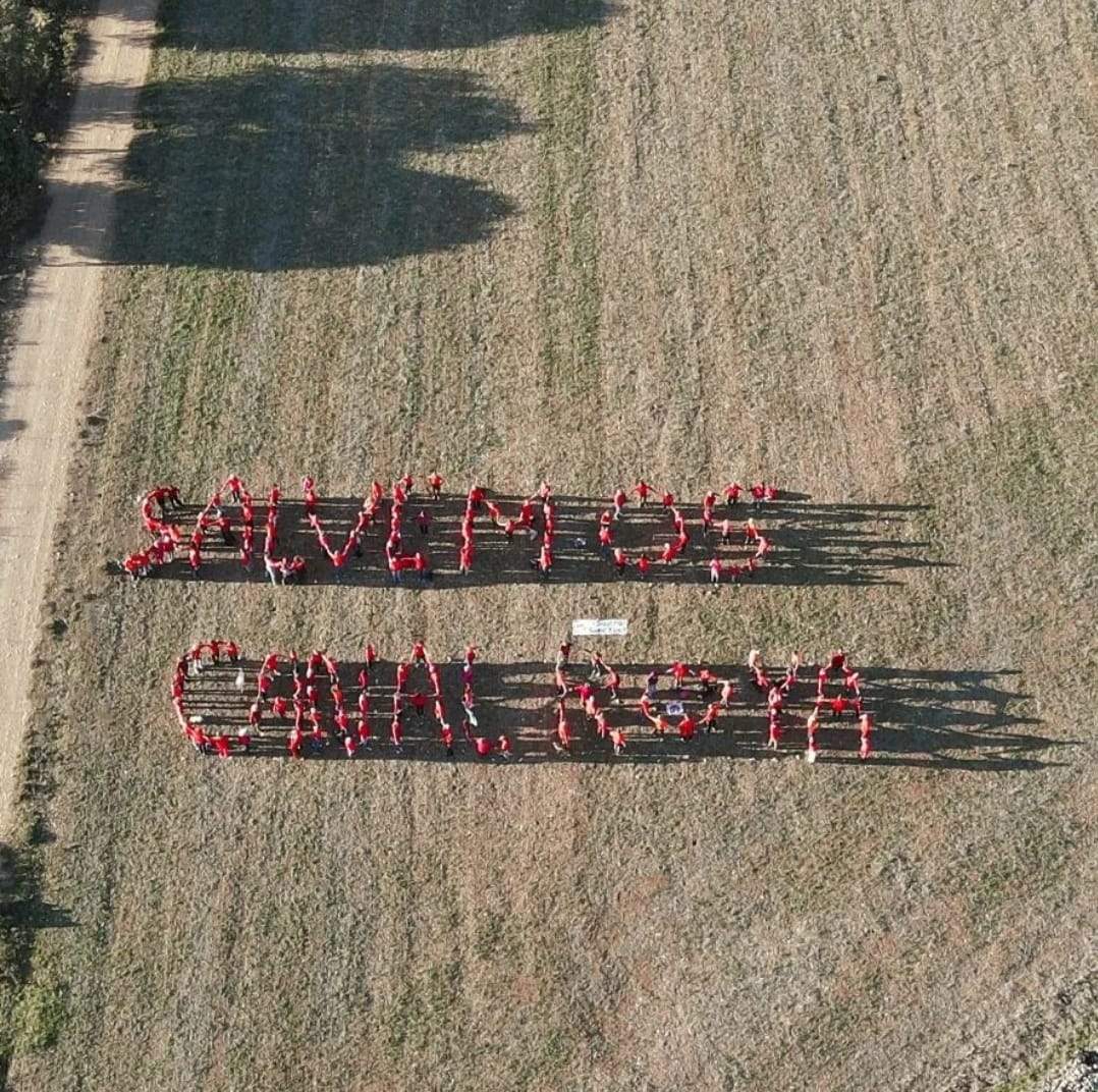 Los participantes formaron el lema "Salvemos Canal Roya".