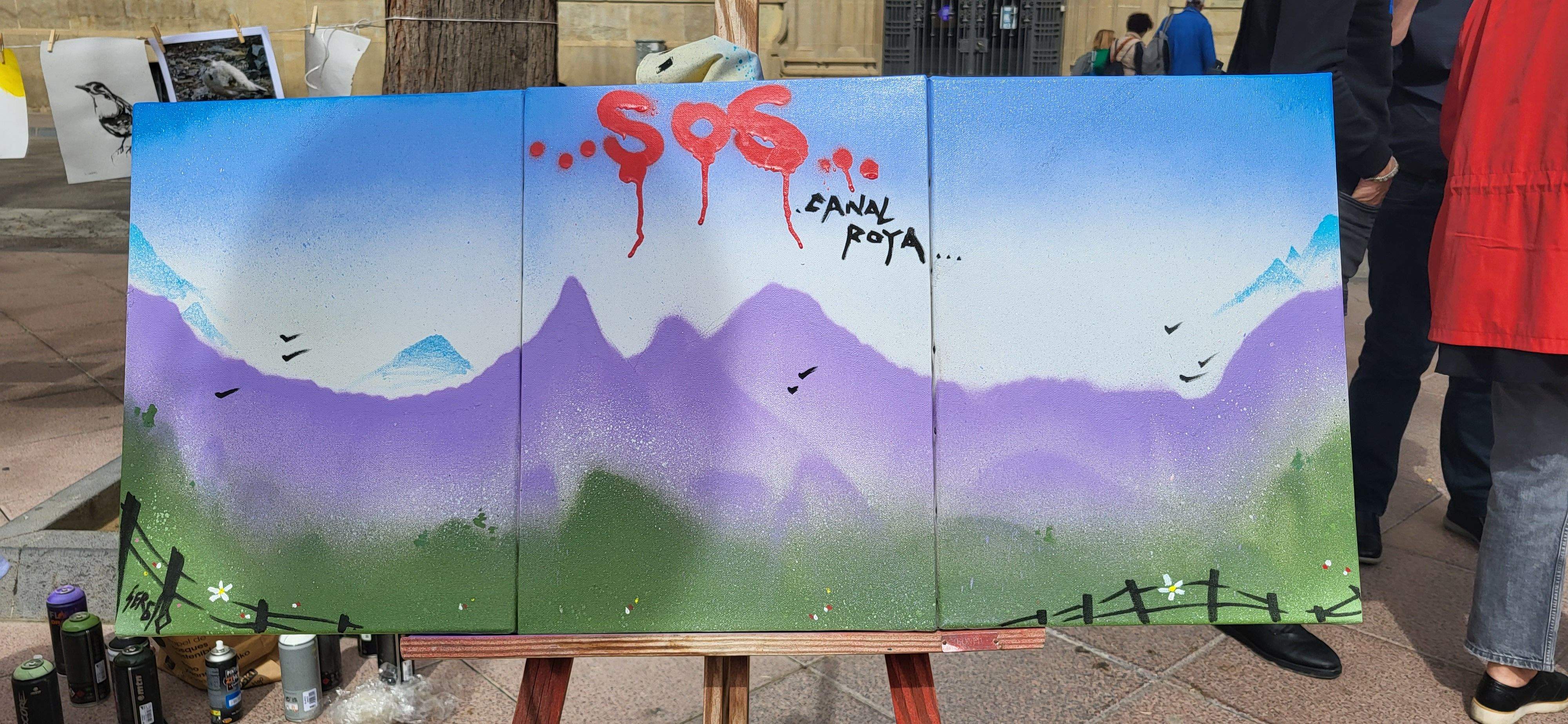 Una de las obras realizadas en la actividad celebrada en Huesca "Artistas por Canal Roya". Foto Myriam Martínez