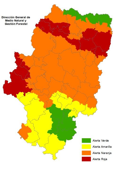 Mapa de riesgos de incendios en Aragón