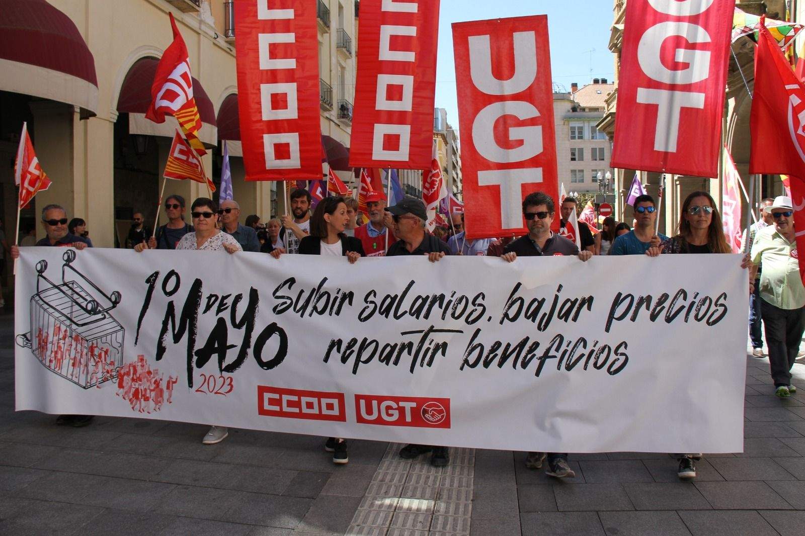 Manifestación del Primero de Mayo de UGT y CCOO en Huesca. Foto Carlos Neofato