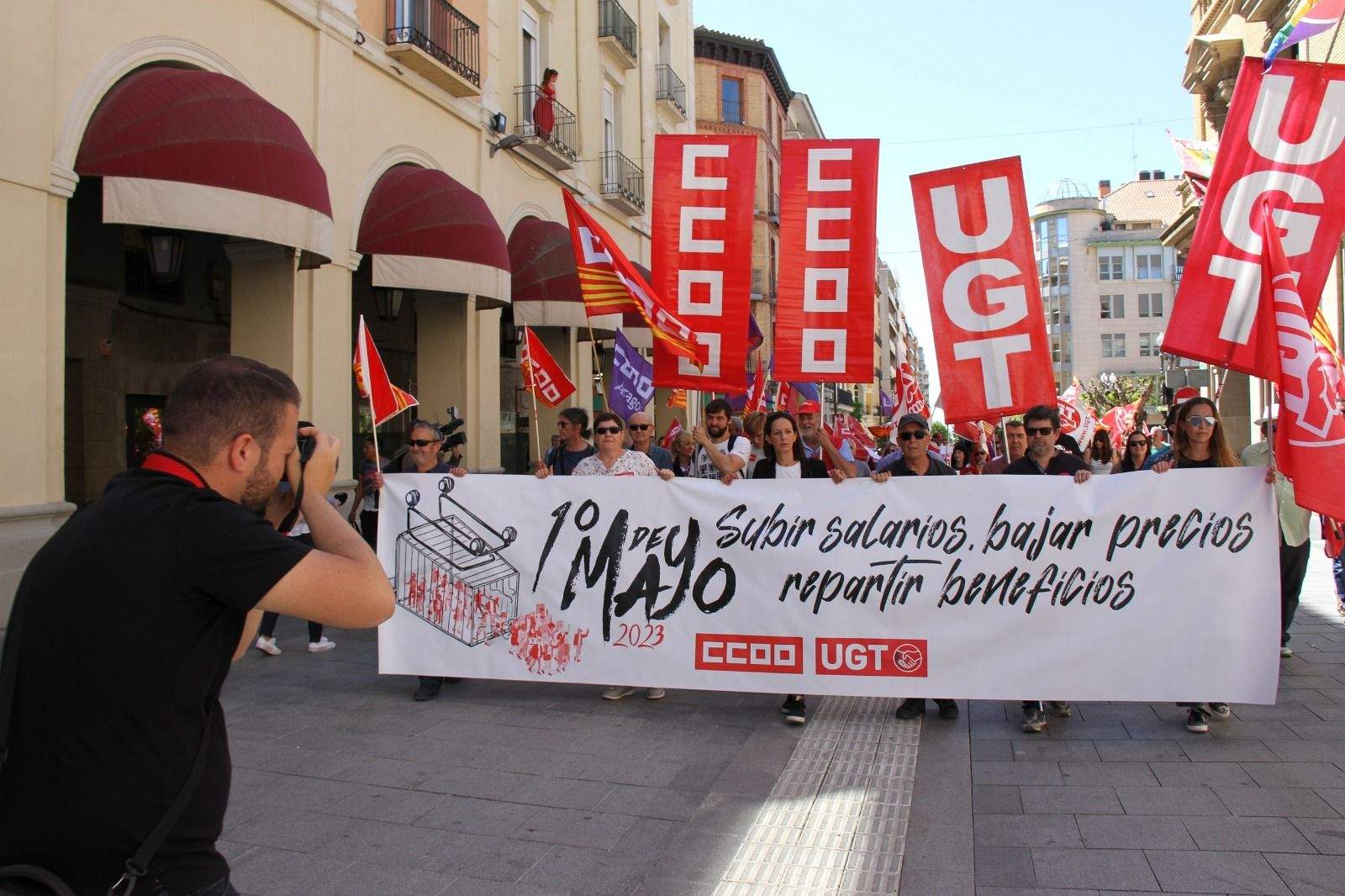 Manifestación del Primero de Mayo de UGT y CCOO en Huesca. Foto Carlos Neofato