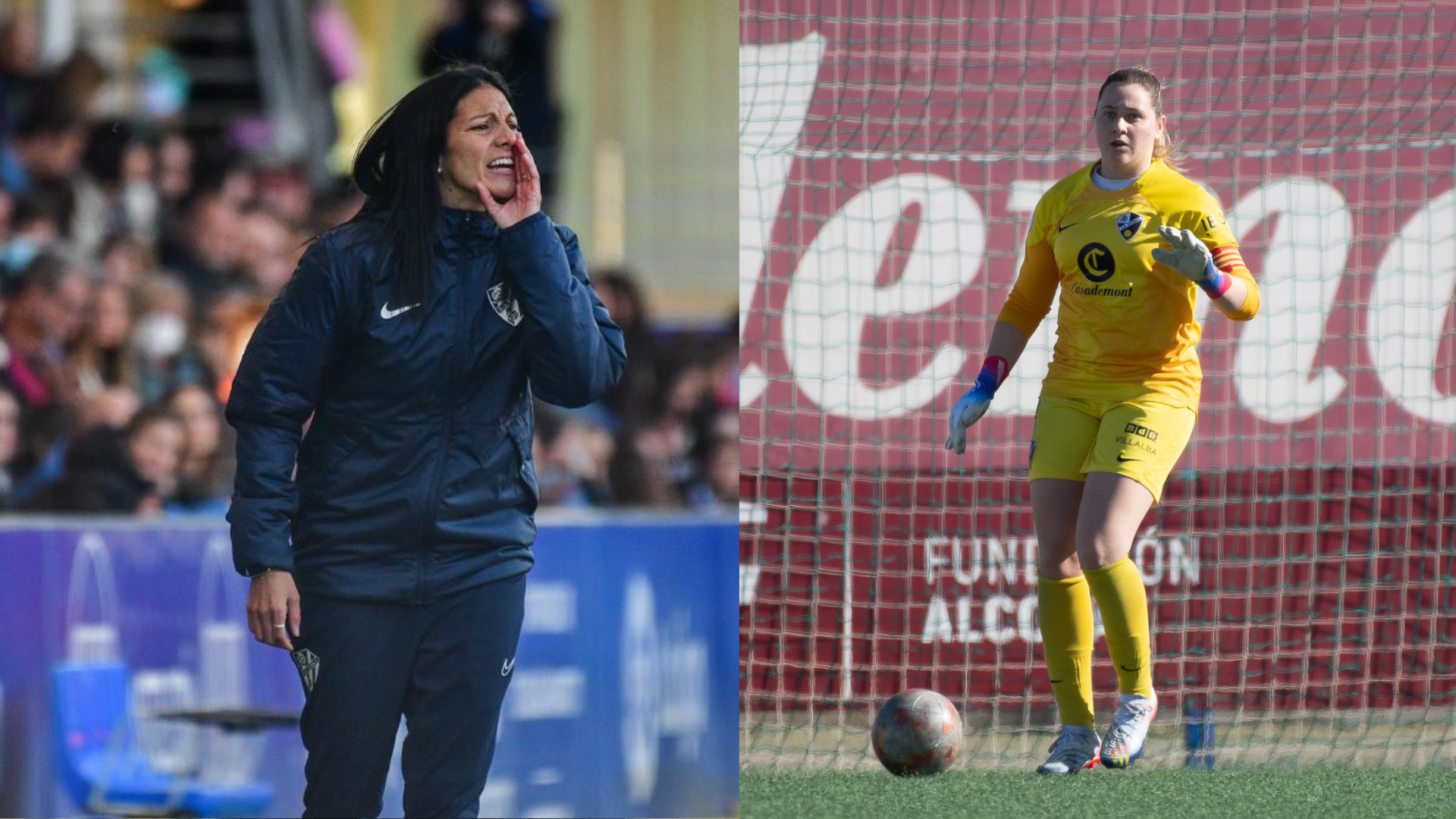 Vero Rodríguez y Nuria Rodríguez, entrenadora y portera del Huesca Femenino. 