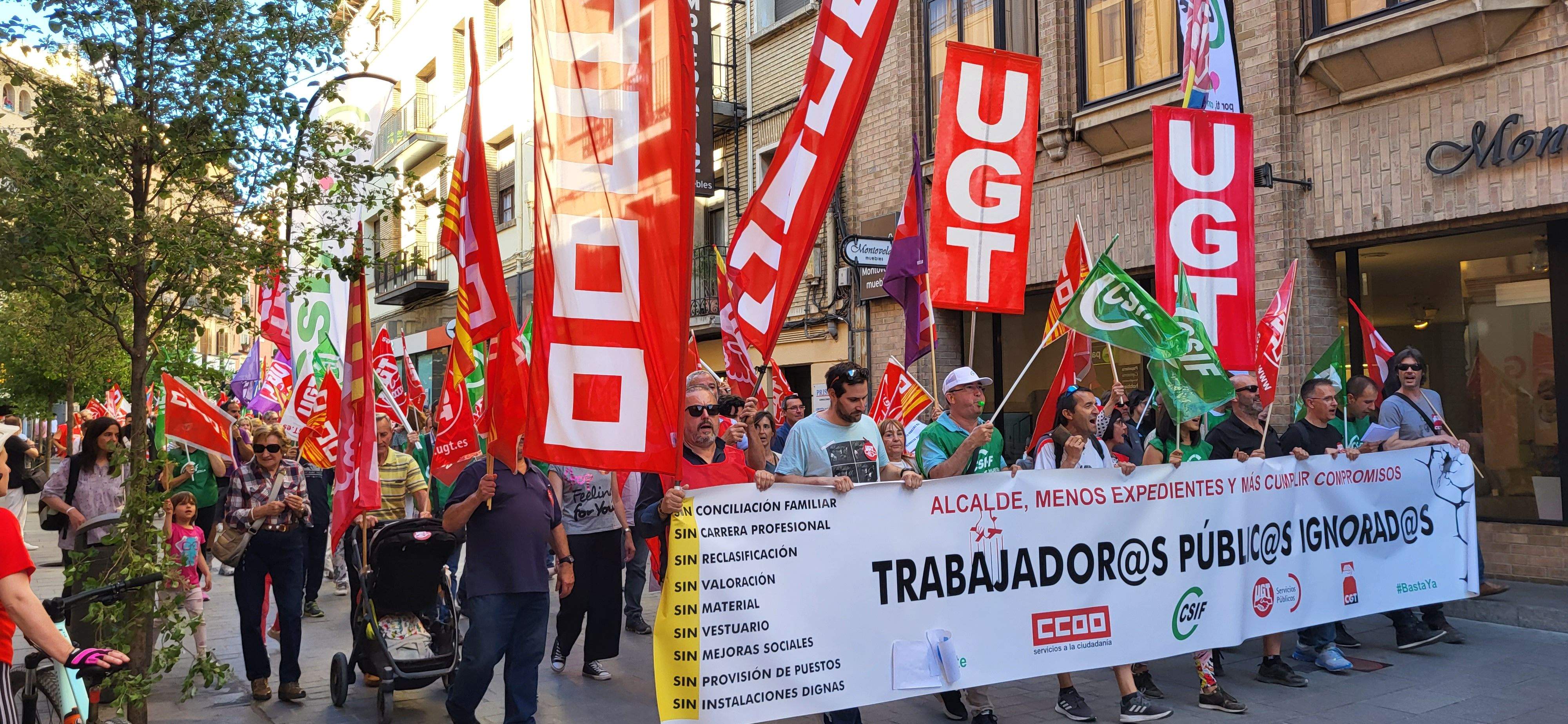 Manifestación de trabajadores municipales de Huesca. Foto: Mercedes Manterola