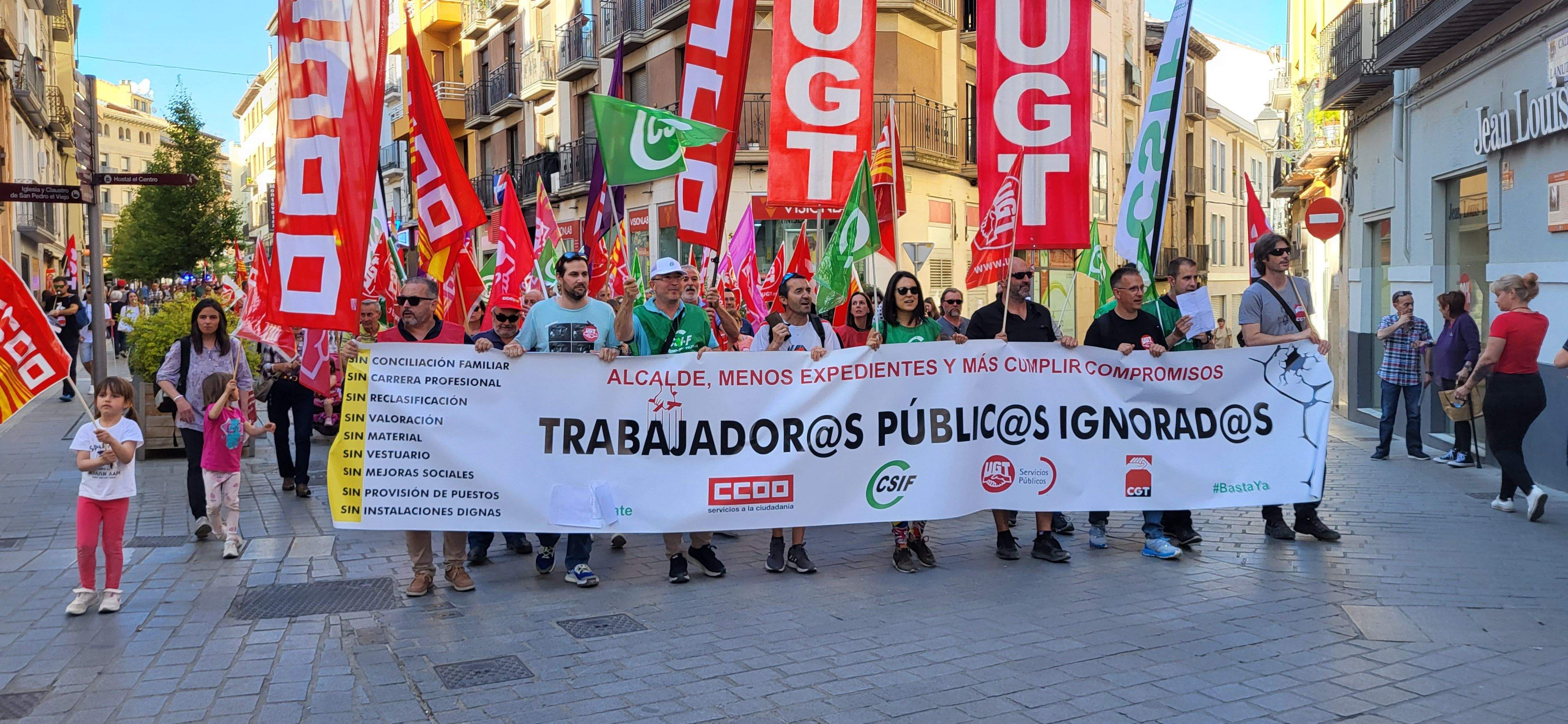 Manifestación de trabajadores municipales de Huesca. Foto: Mercedes Manterola
