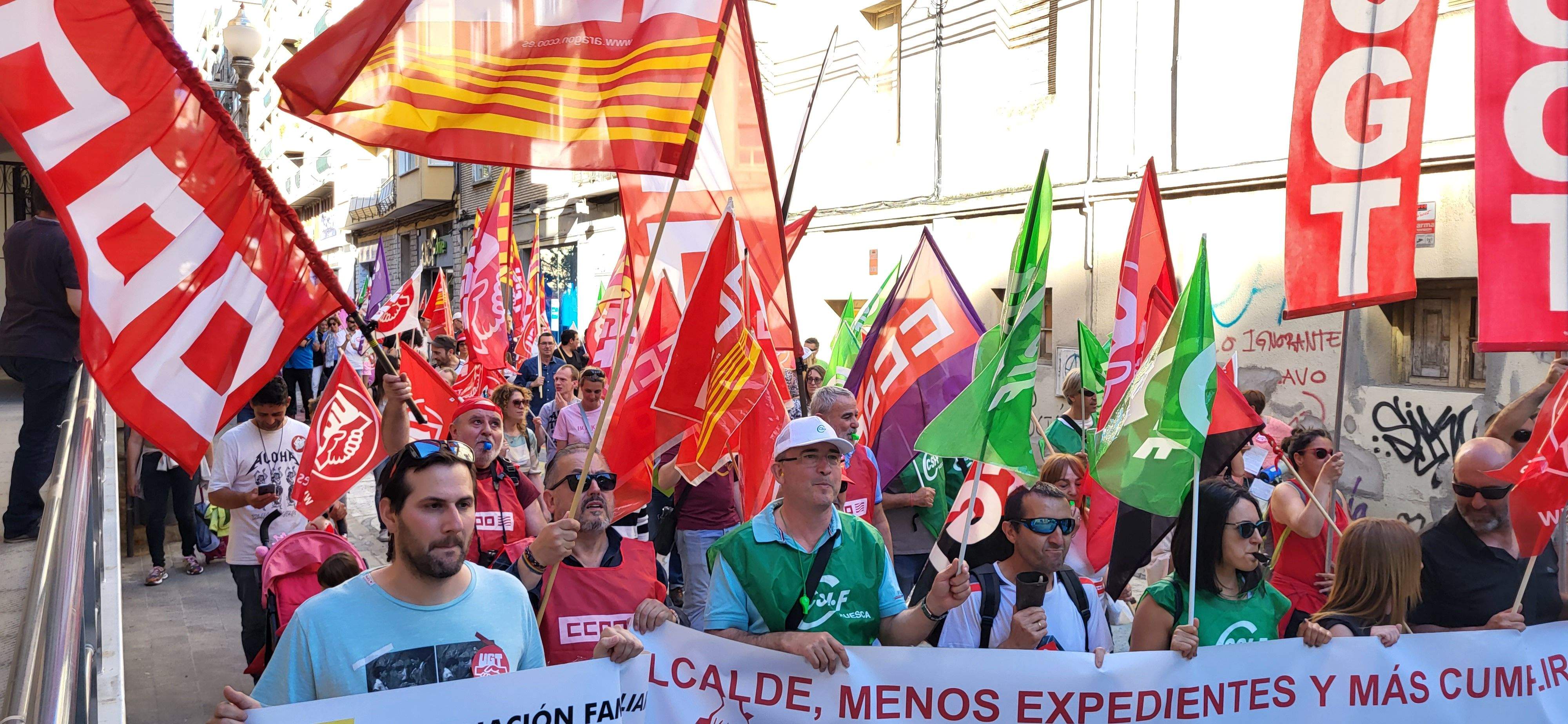Manifestación de trabajadores municipales de Huesca. Foto: Mercedes Manterola