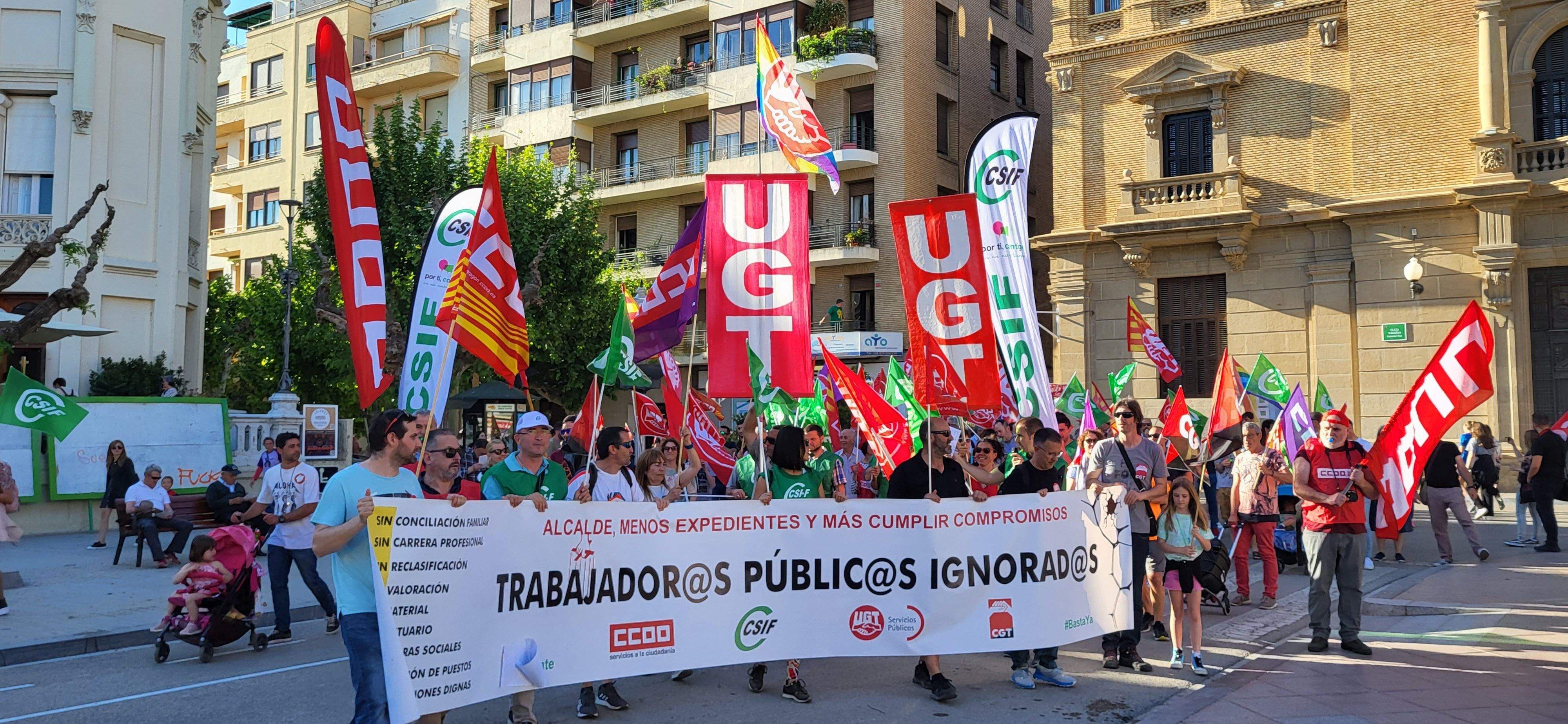 Manifestación de trabajadores municipales de Huesca. Foto: Mercedes Manterola