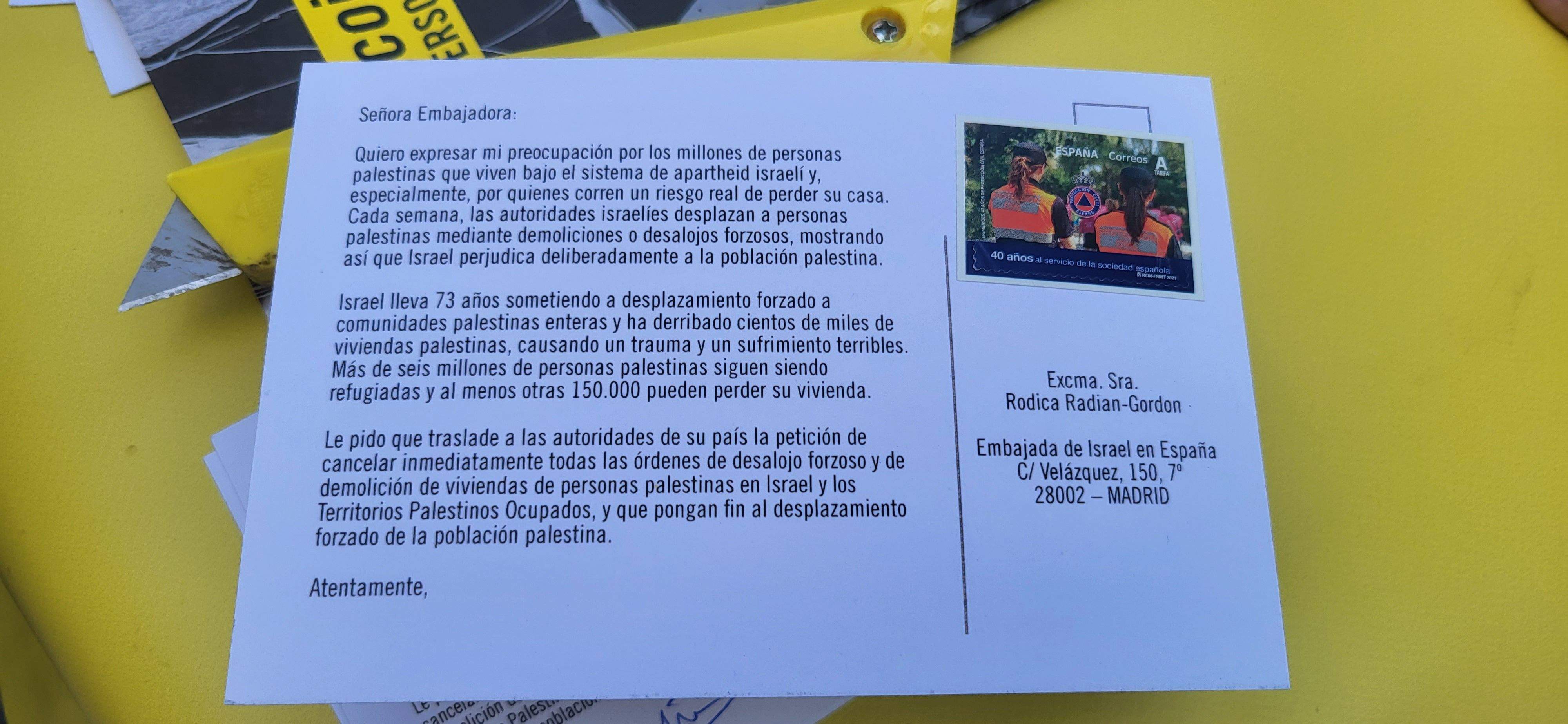 Acto de Amnistía Internacional Huesca, contra el aparheid de Israel a Palestina. Foto Myriam Martínez