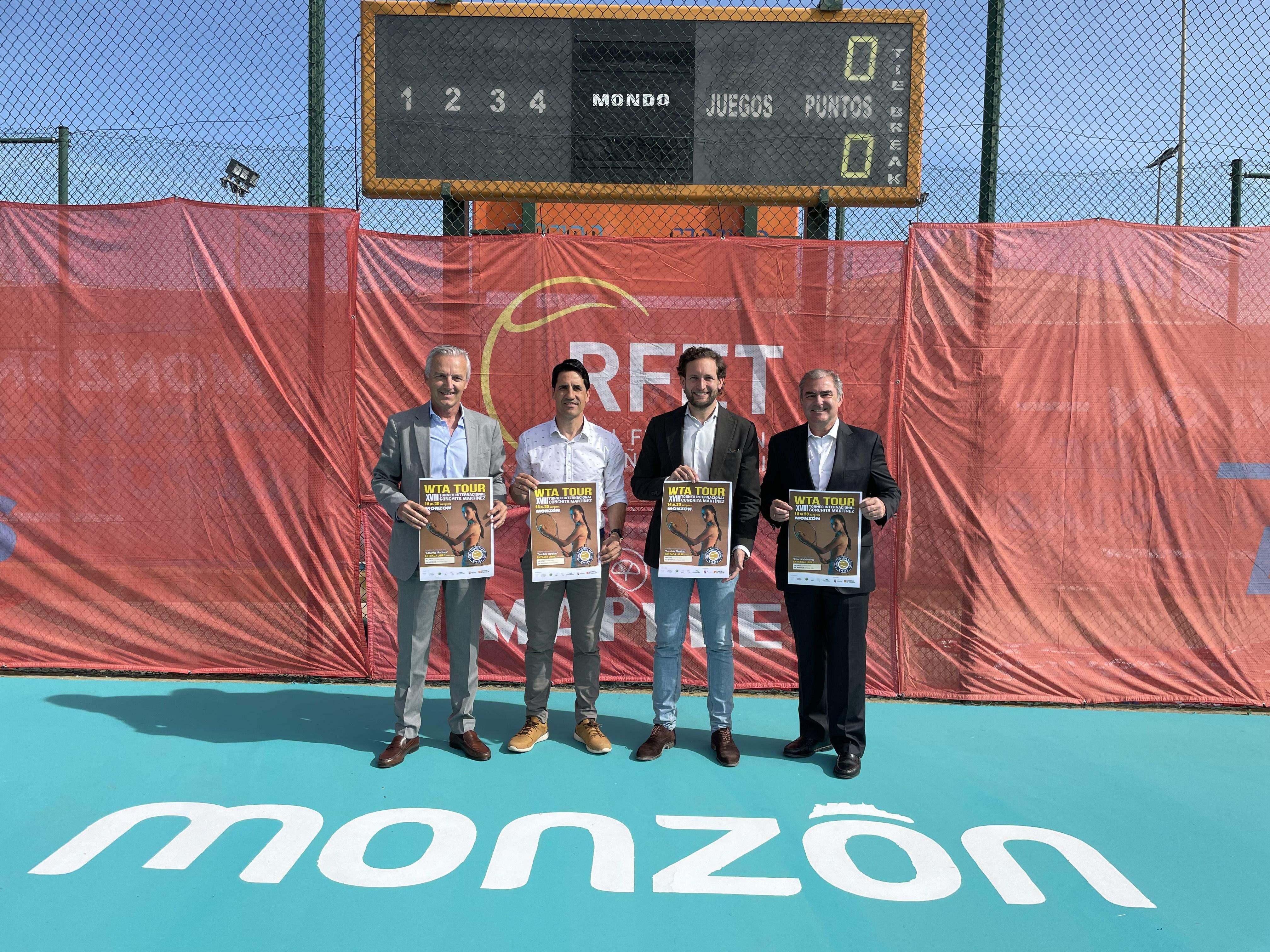 Michel Irigaray, Eliseo Martín, Isaac Claver y Miguel Palazón presentan el Torneo Internacional de Tenis Femenino Conchita Martínez.