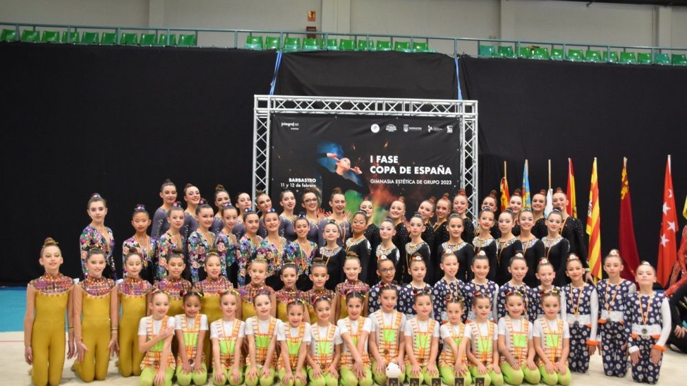 Club 90 Huesca y Club 2000 Barbastro afrontan en Sagunto el final de la Copa de España de gimnasia estética de grupo.