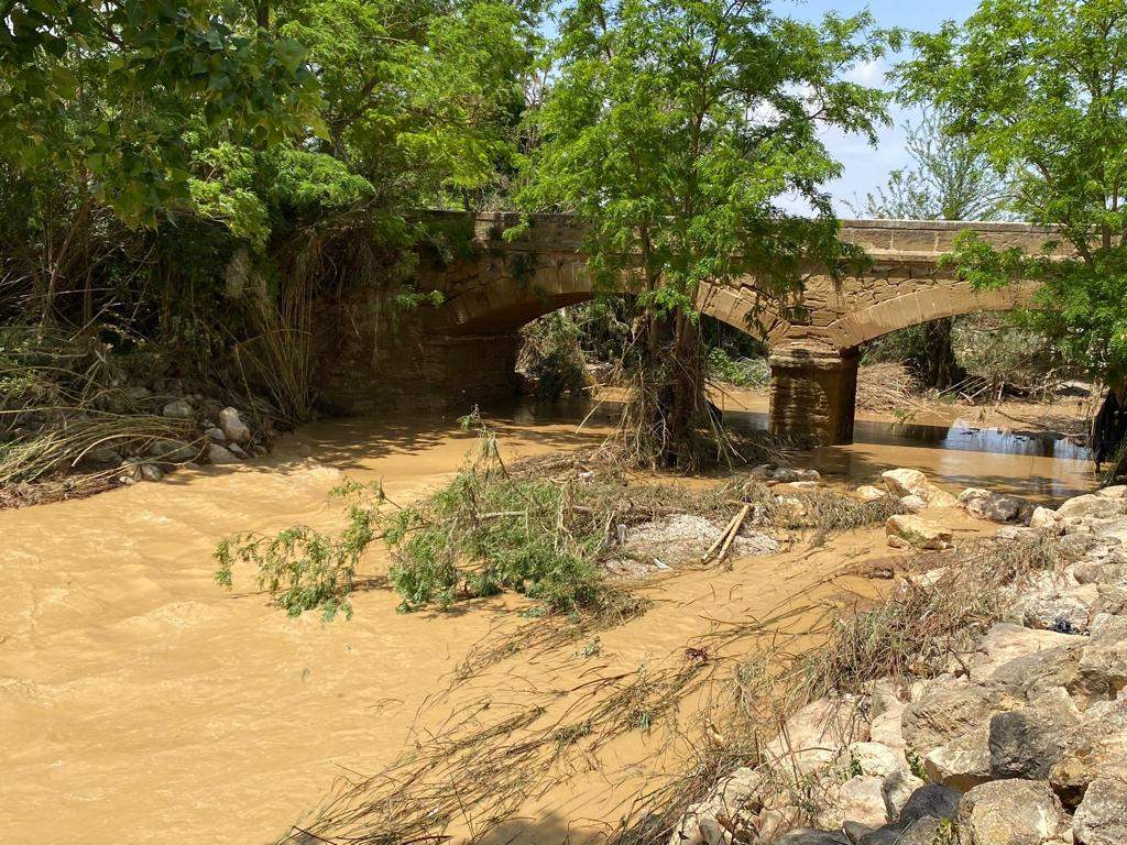 Afecciones en Pomar de Cinca tras desbordarse el río. Foto Mercedes Manterola