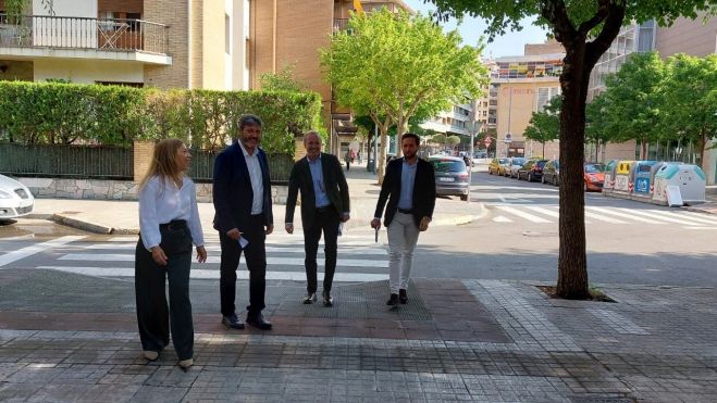 Ana Alós, Gerardo Oliván, Jorge Azcón e Isaac Claver se dirigen a la sede del PP