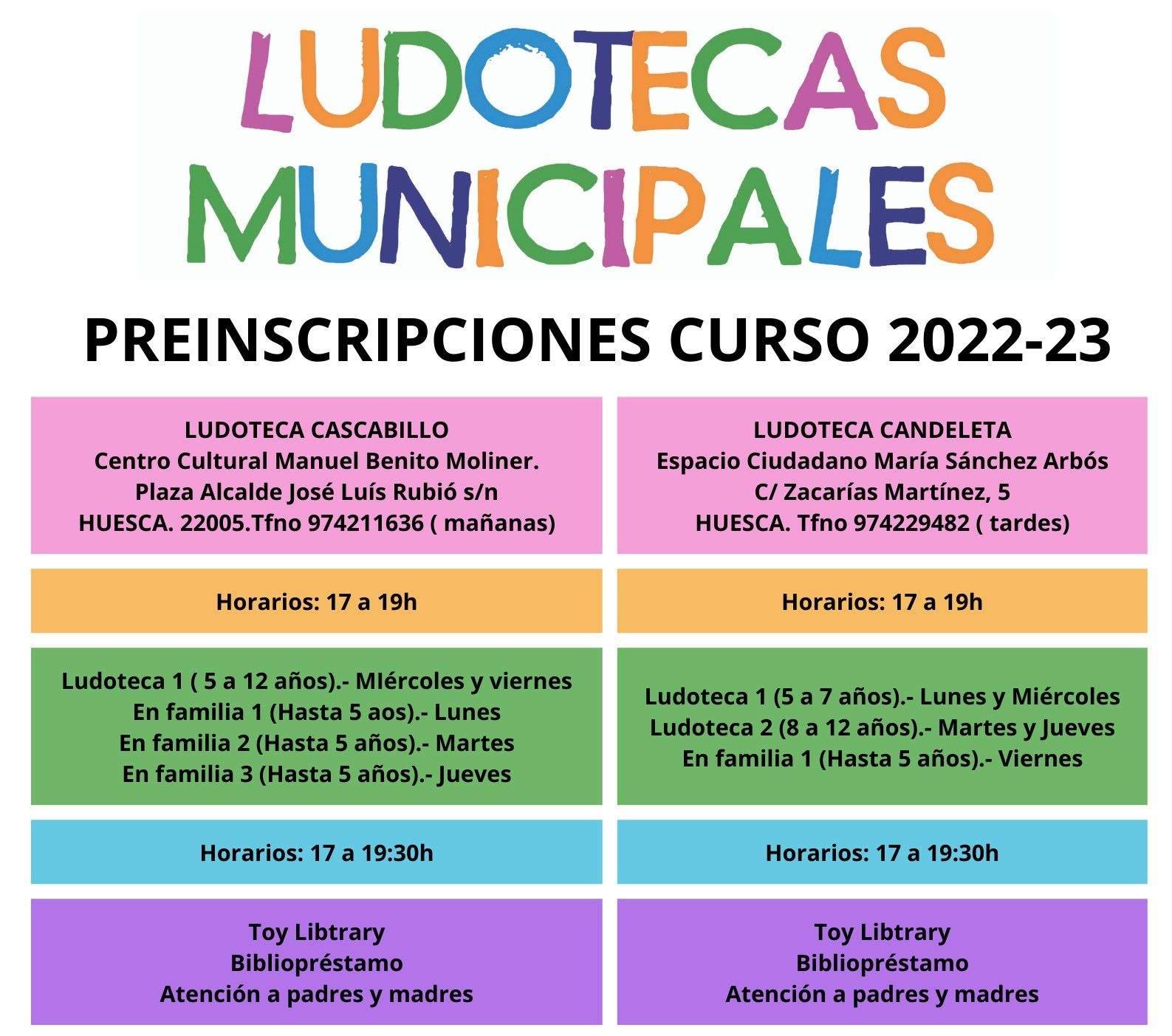 Cartel de inscripción para las ludotecas