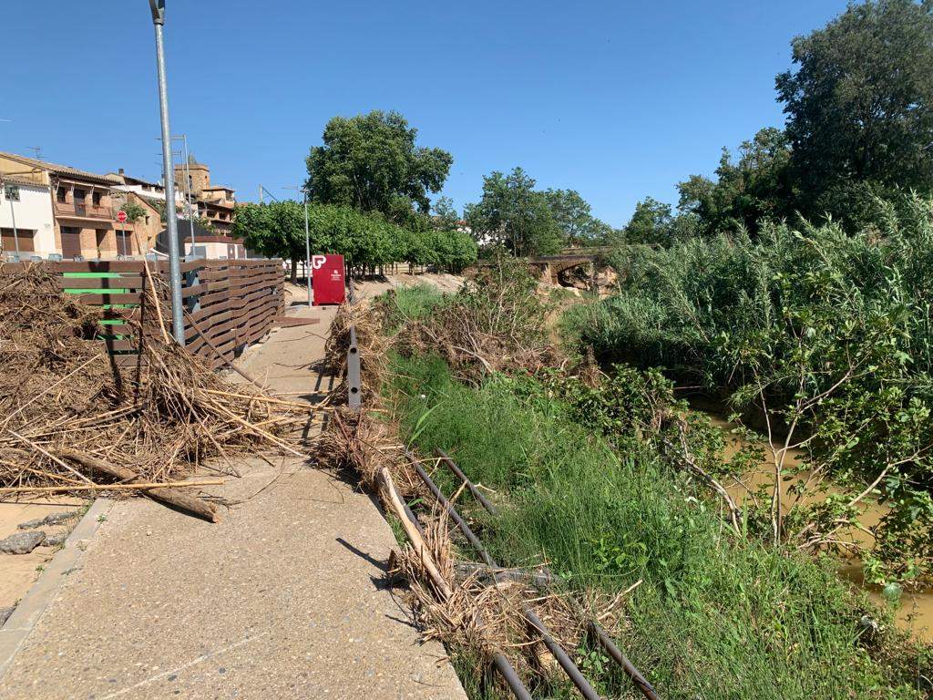 Imagen del estado actual de la zona afectada por la crecida del barranco en Pomar de Cinca.