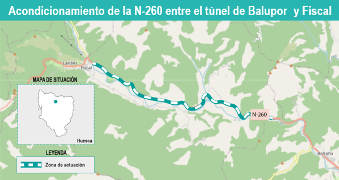 Tramo de la N-260 entre el túnel de Balupor y Fiscal.