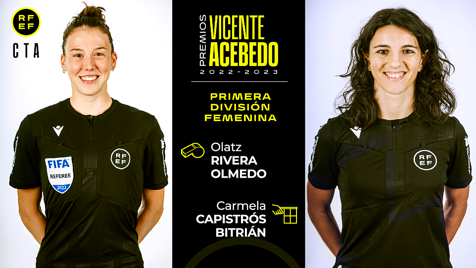 Carmela Capistrós, a la derecha, premiada por el Comité de Árbitros como mejor árbitra asistente
