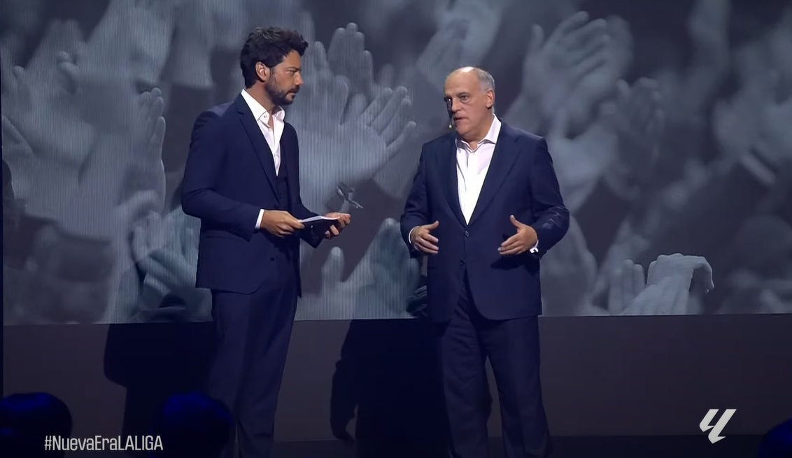 Javier Tebas, presidente de LaLiga, en la presentación de los nuevos cambios de este lunes. 