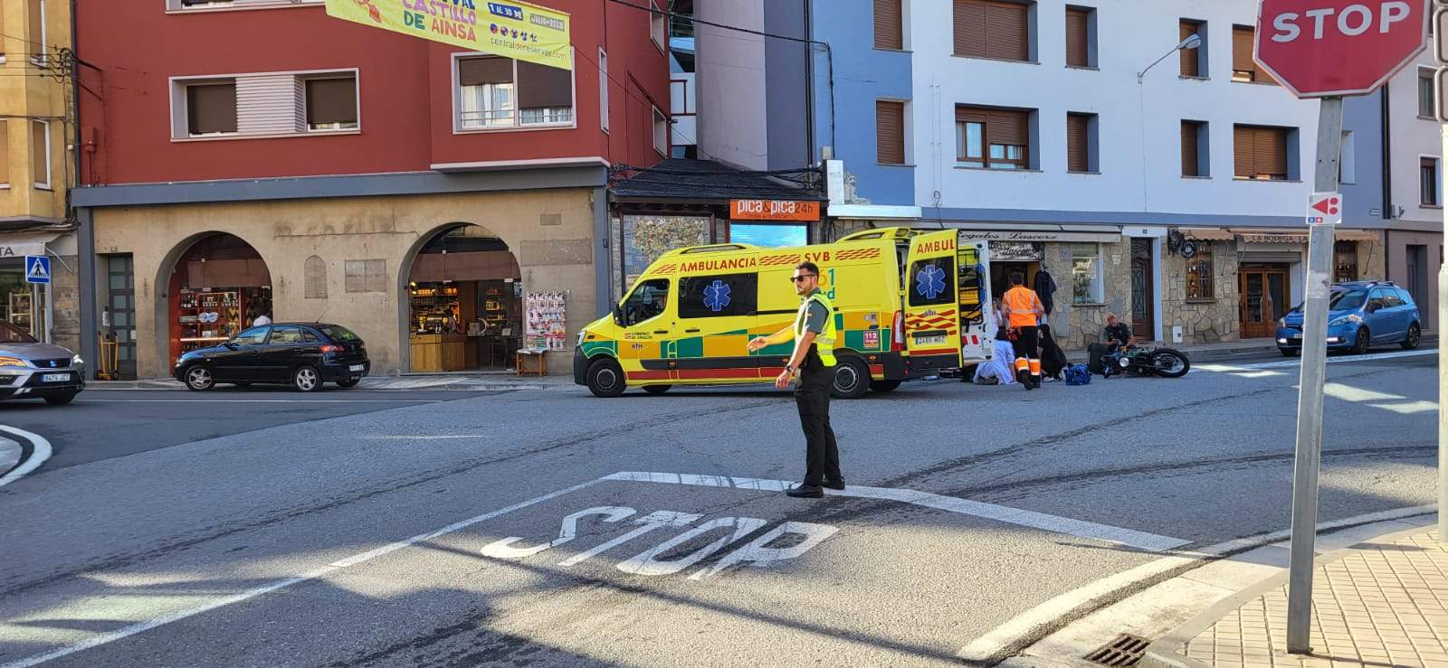 Accidente en el casco urbano de Aínsa.