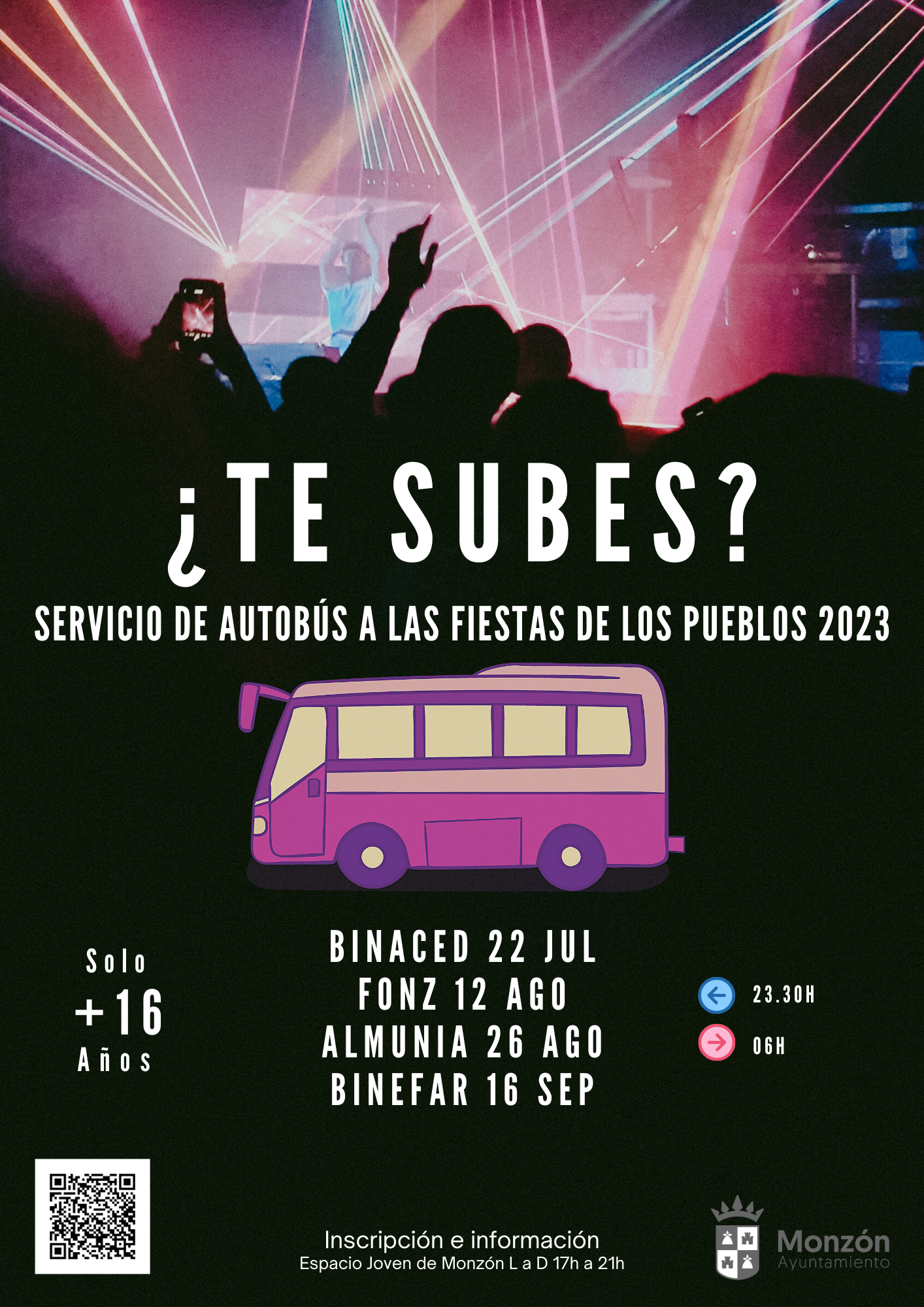 Los jóvenes de Monzón podrán ir a fiestas a Binced, Fonz, Almunia y Binéfar en un bus gratuito