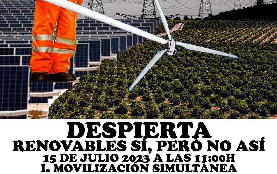 Cartel de la movilización en contra de los proyectos energéticos en varios puntos de España, entre los que está Tolva.