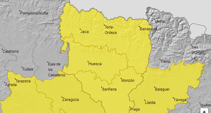 Alerta amarilla por tormentas en el Pirineo y sur de Huesca este sábado