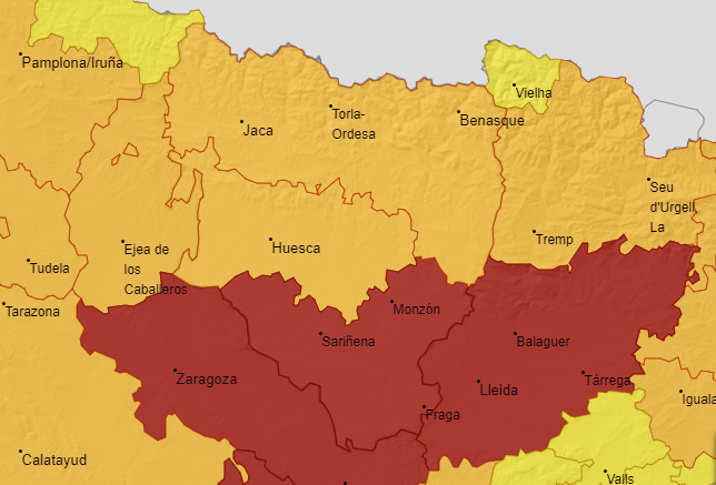 Alerta en la provincia de Huesca por temperaturas máximas.