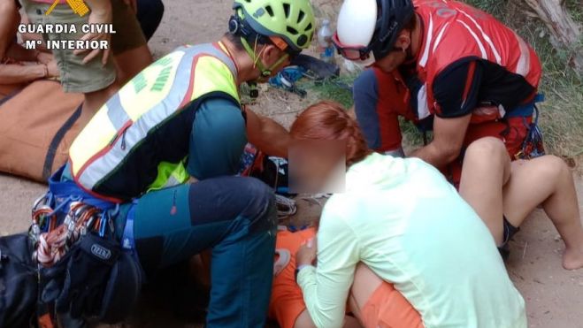 Escaladora accidentada en el sector bikini de Rodellar.