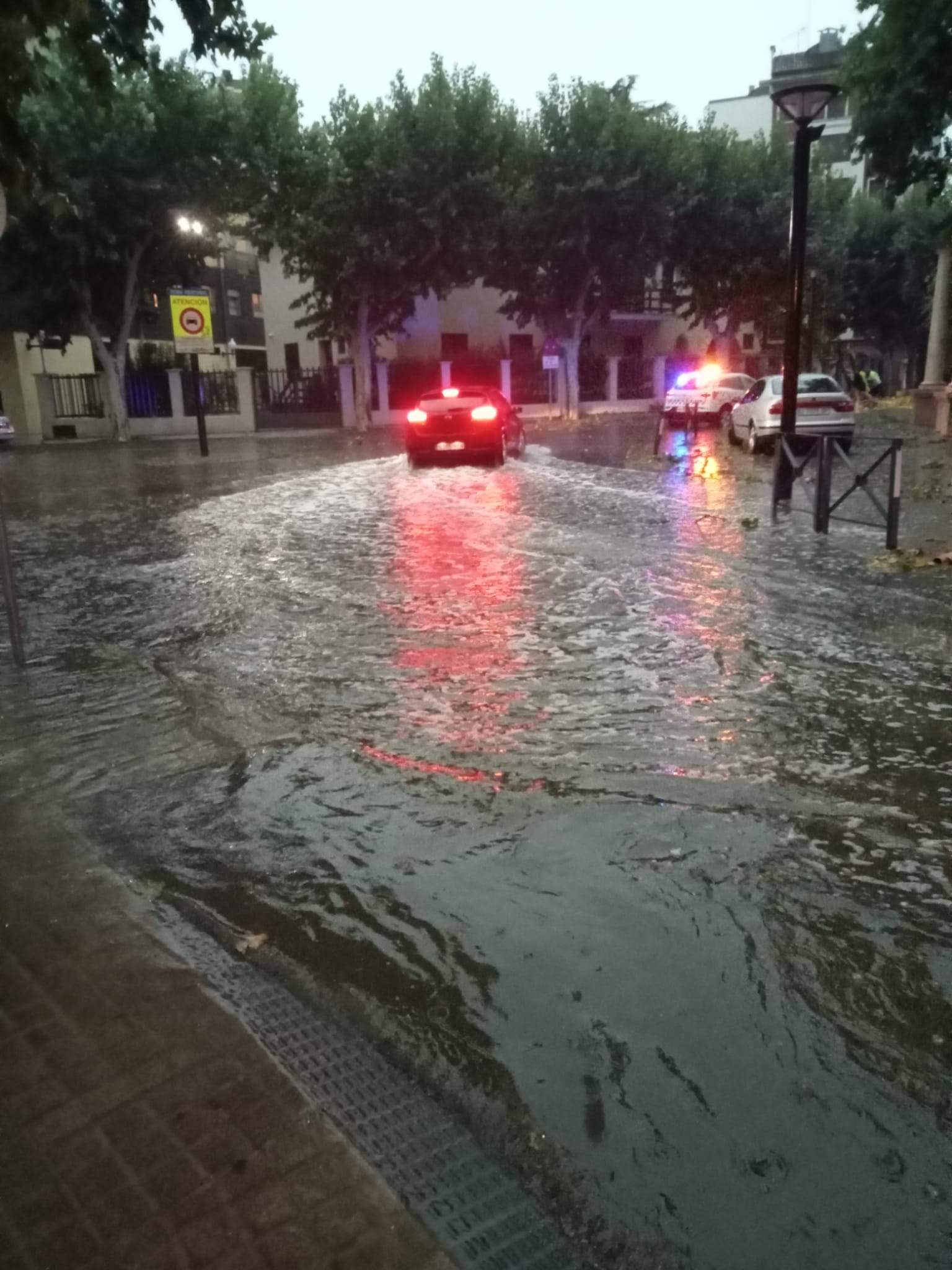 Efectos de la tormenta acompañada de fuerte viento que se ha registrado en Huesca.