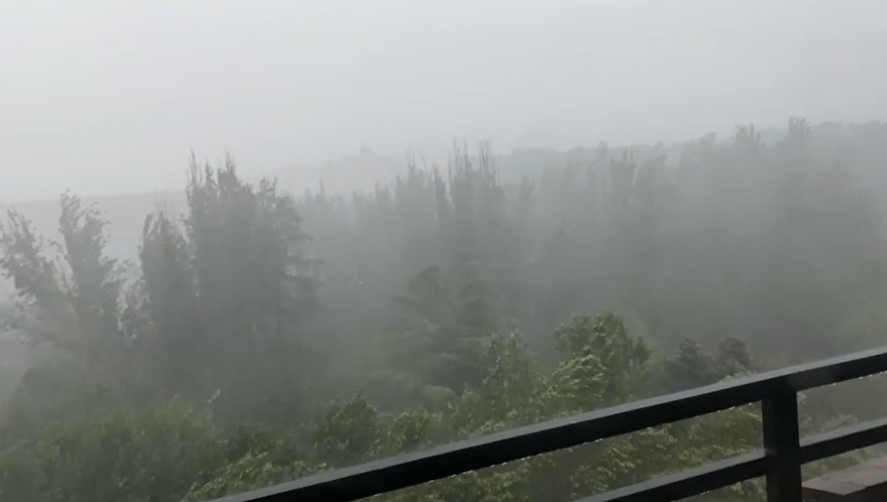 Efectos de la tormenta acompañada de fuerte viento que se ha registrado en Huesca.