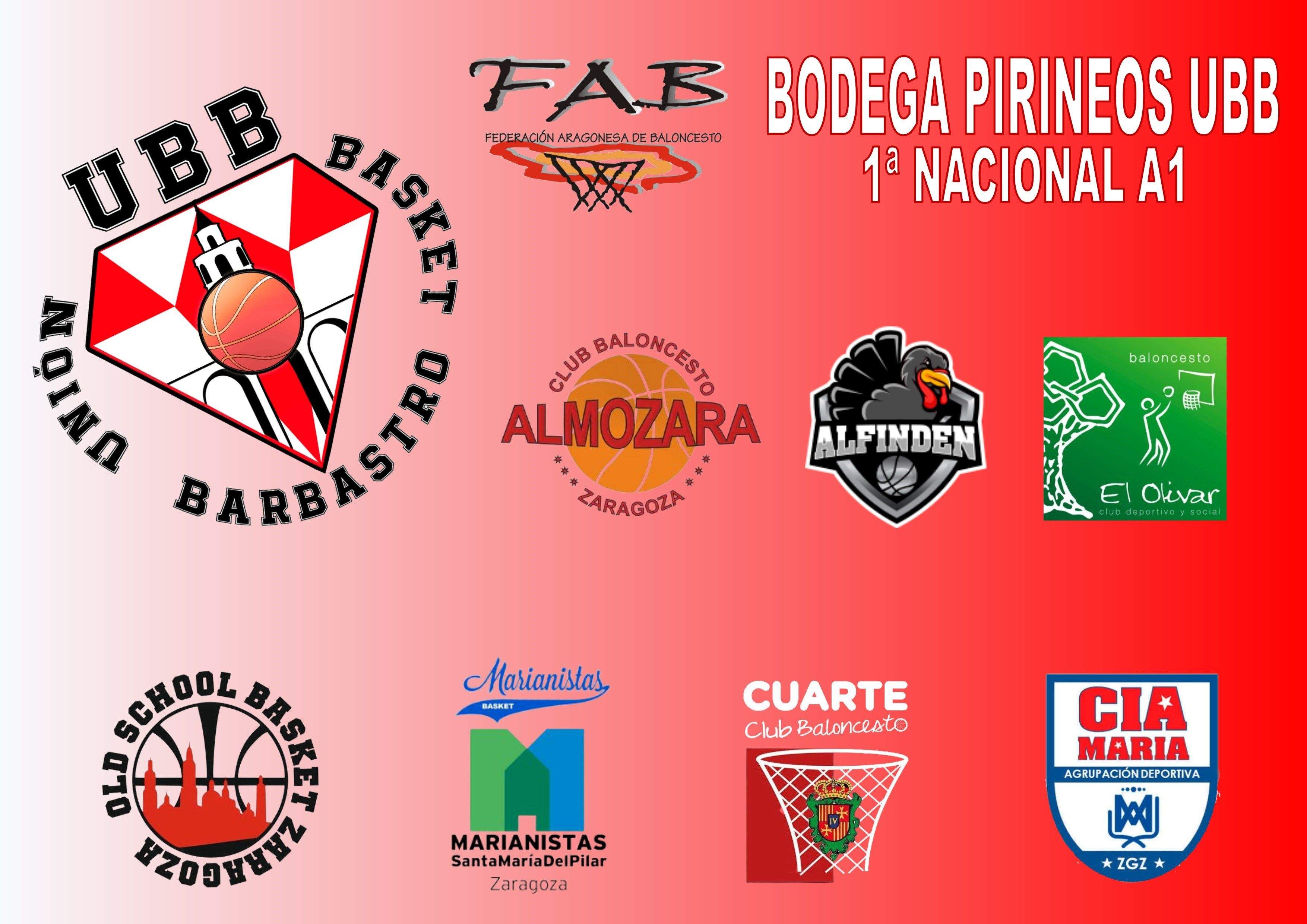 Equipos participantes en la Primera Nacional A1 con el Bodega Pirineos Unión Basquet Barbastro