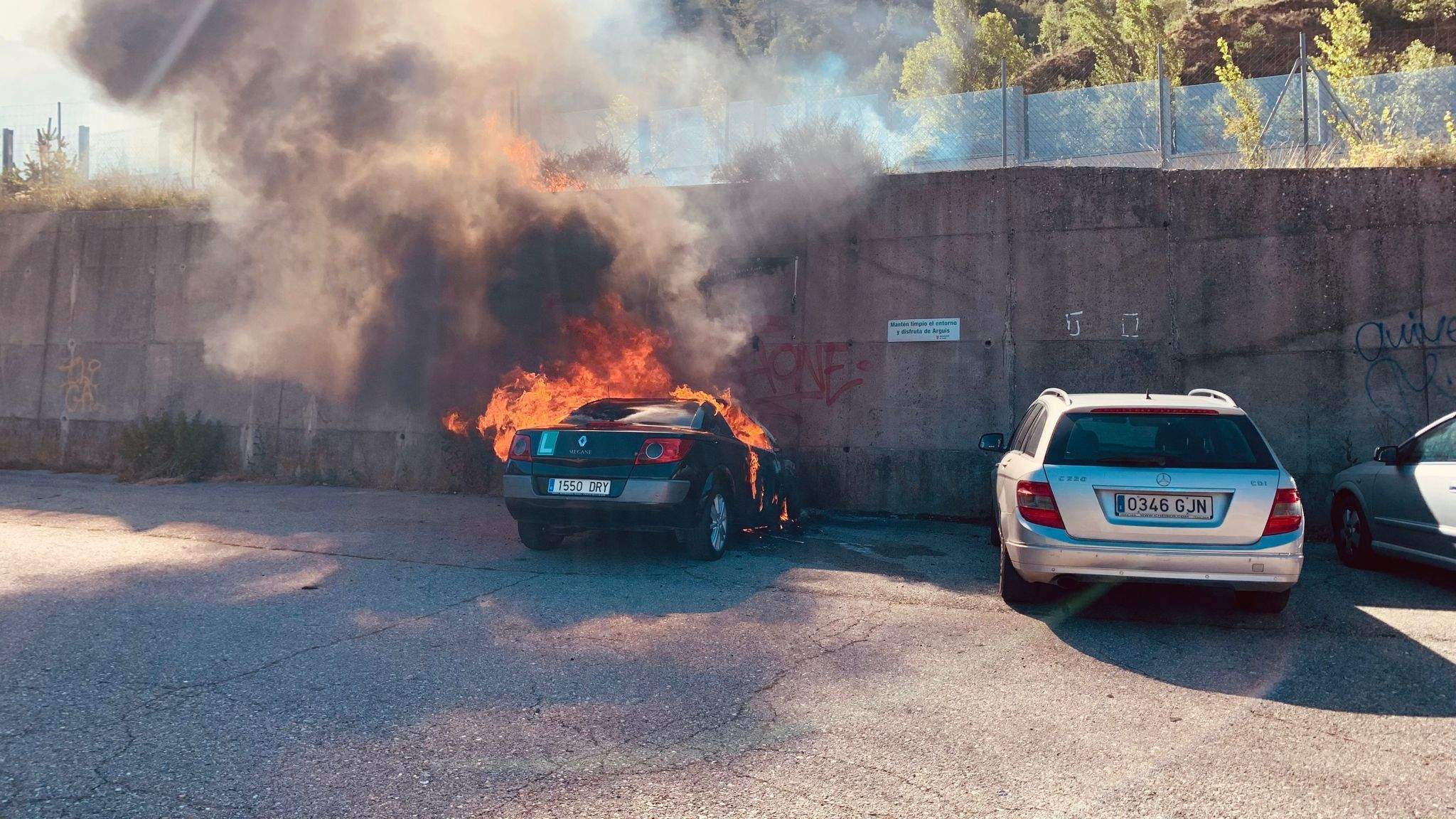 Vehículo calcinado en Arguis.